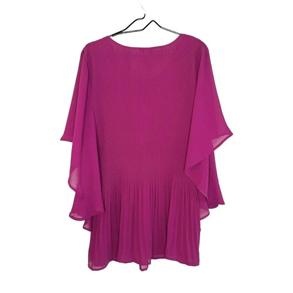Catherine’s Top Size 1X 18 - 20 W Fuchsia Pink Micro Pleat Top Flutter Sleeves - Picture 9 of 11